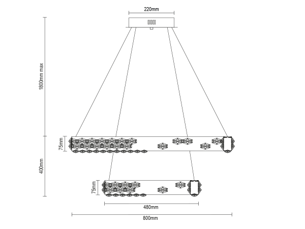 CLARIS závesný krištáľový luster 800+480 - V30006 5