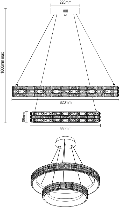 ALBERTO hanging crystal chandelier 820+550 - V30133 5