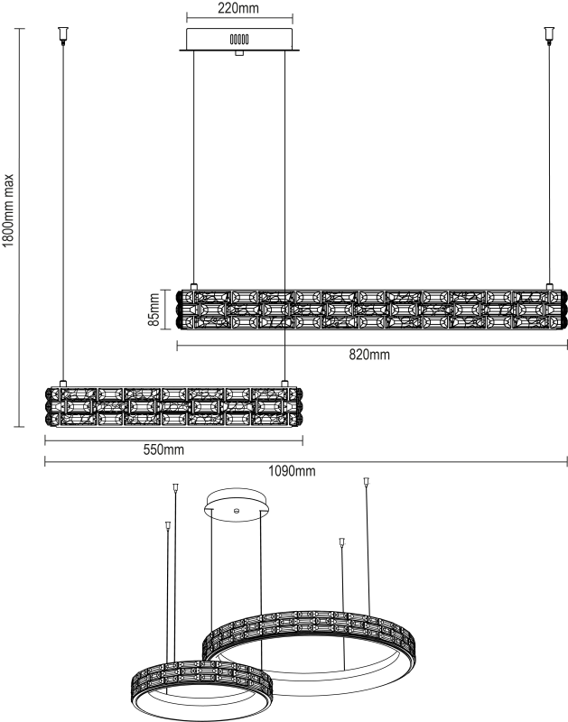 ALBERTO hanging crystal chandelier 820+550 - V30133 6