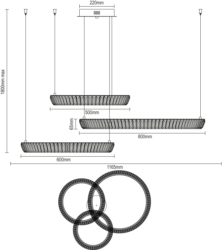 LETICIA hanging crystal chandelier 800+600+500 - V30125 7