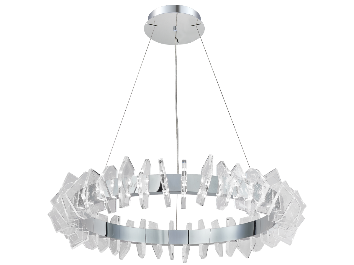 Modern glass lighting fixtures with distinctive detailing that create an eye-catching lighting effect in the space.