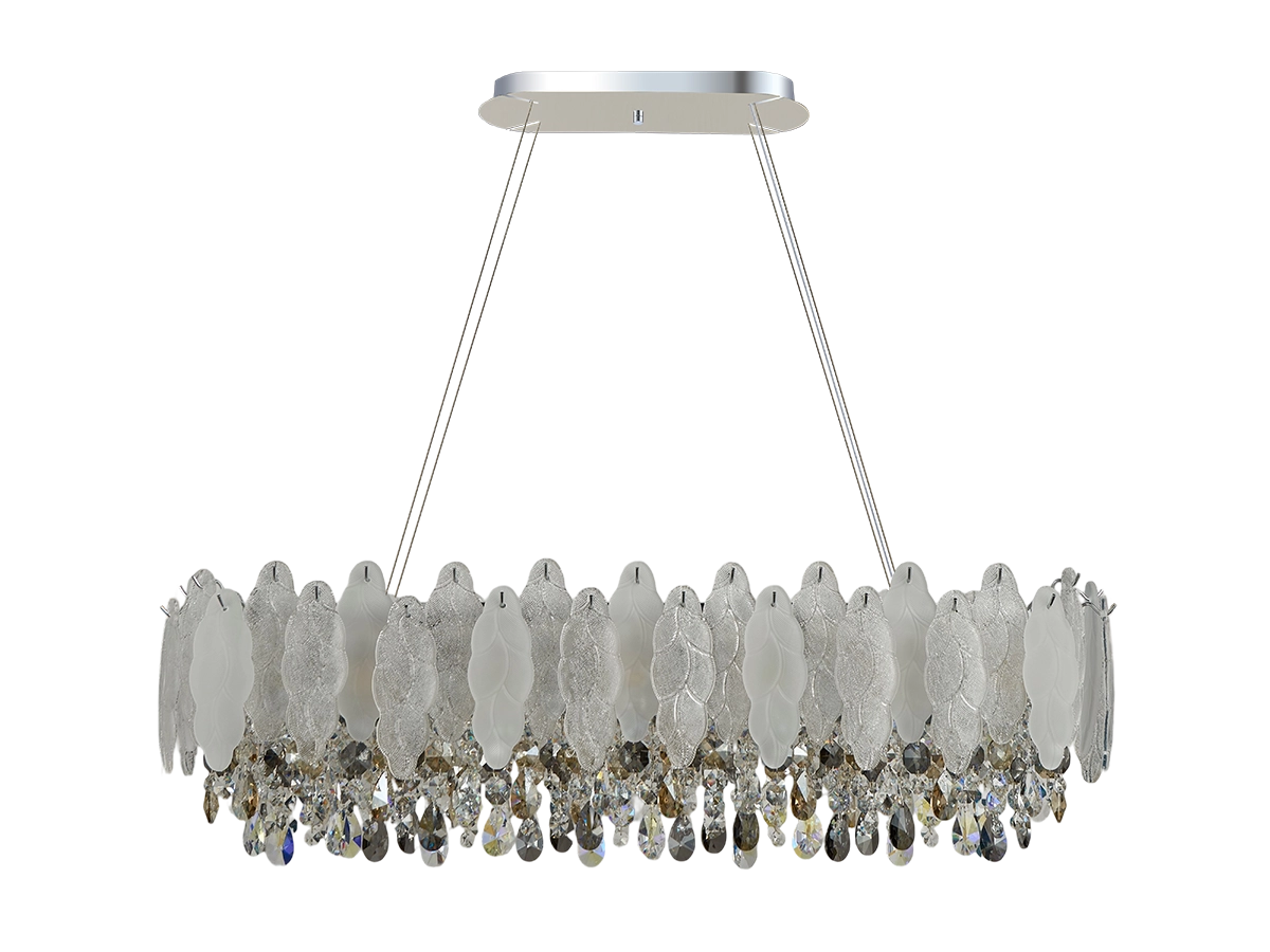 Crystal lighting fixtures with decorative glass elements and precise craftsmanship that create striking and luxurious illumination in the interior.